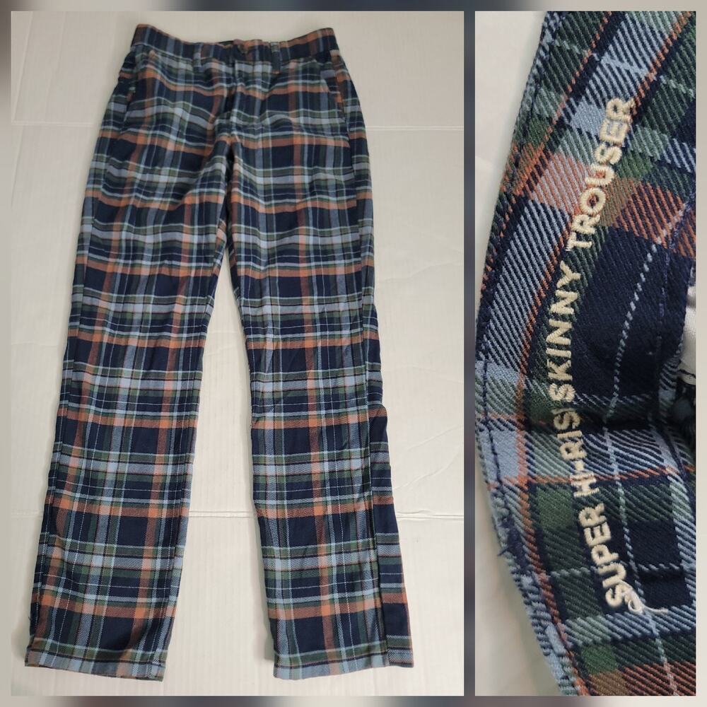 American Eagle Pants Womens 2 Long Super High Rise Skinny Trousers Plaid Preppy